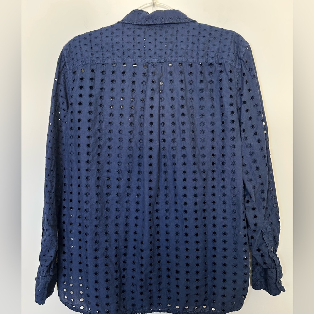 J. Crew Eyelet Lace Button Shirt Navy Blue Size 8 Coastal Coverup J0275-4 - Picture 5 of 5